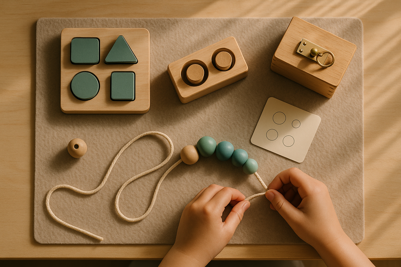 Kind speelt zelfstandig met Montessori materialen