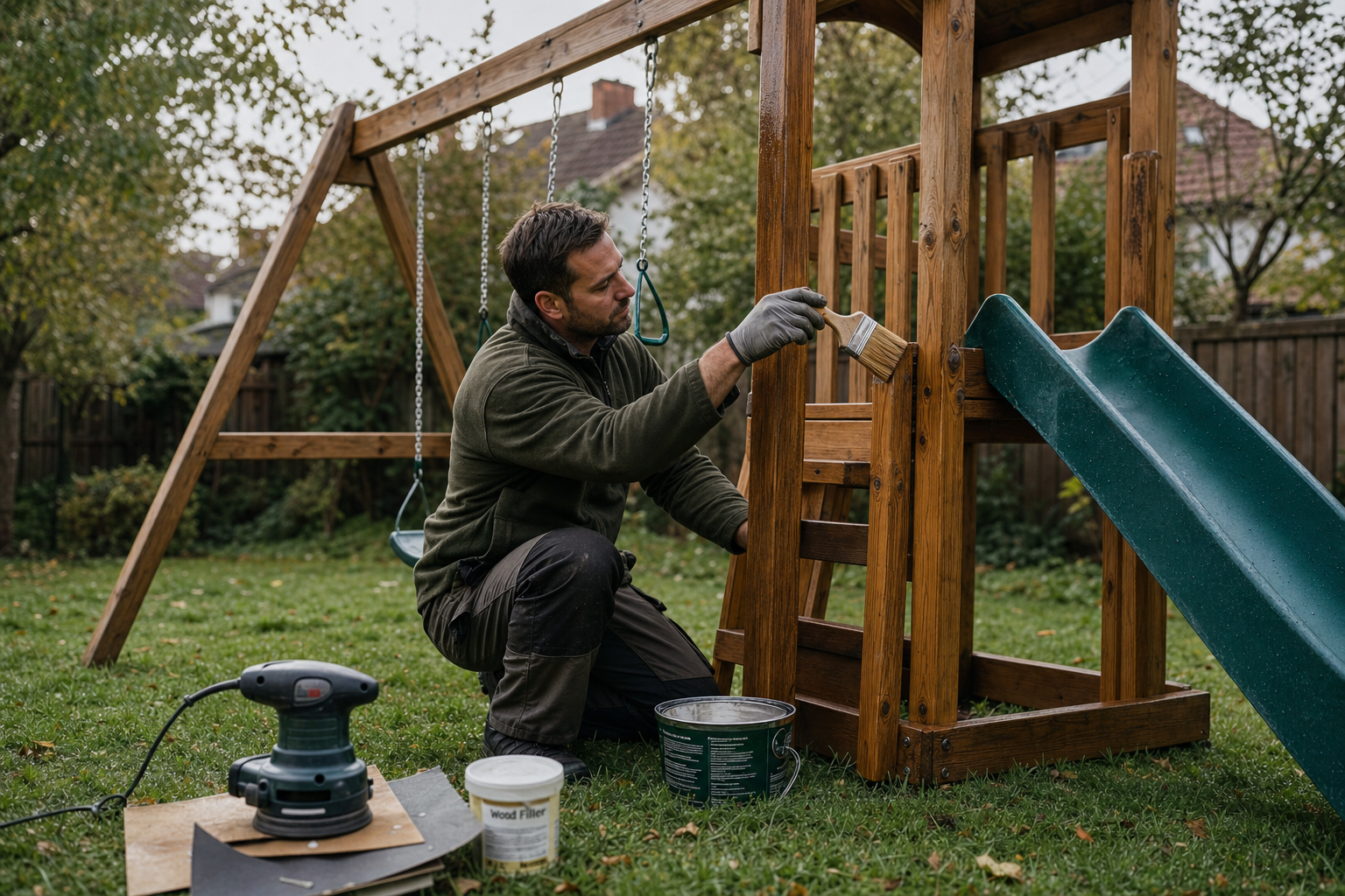 Houten speeltoestel onderhoud