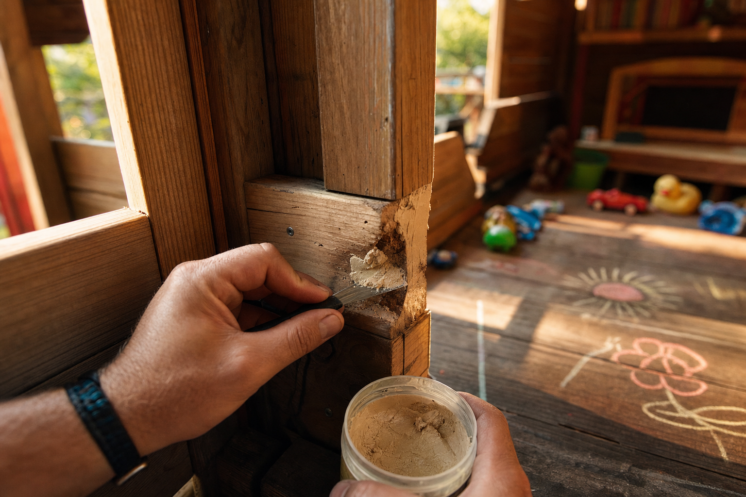 Houten speeltoestel beschermen