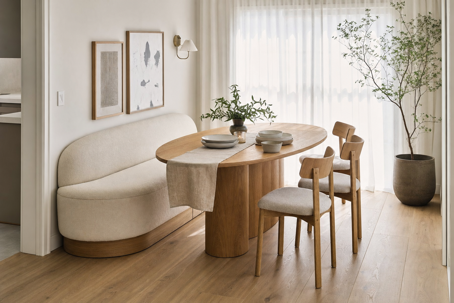 Eetkamerbank ovaal met ovale eettafel in moderne eetkamer